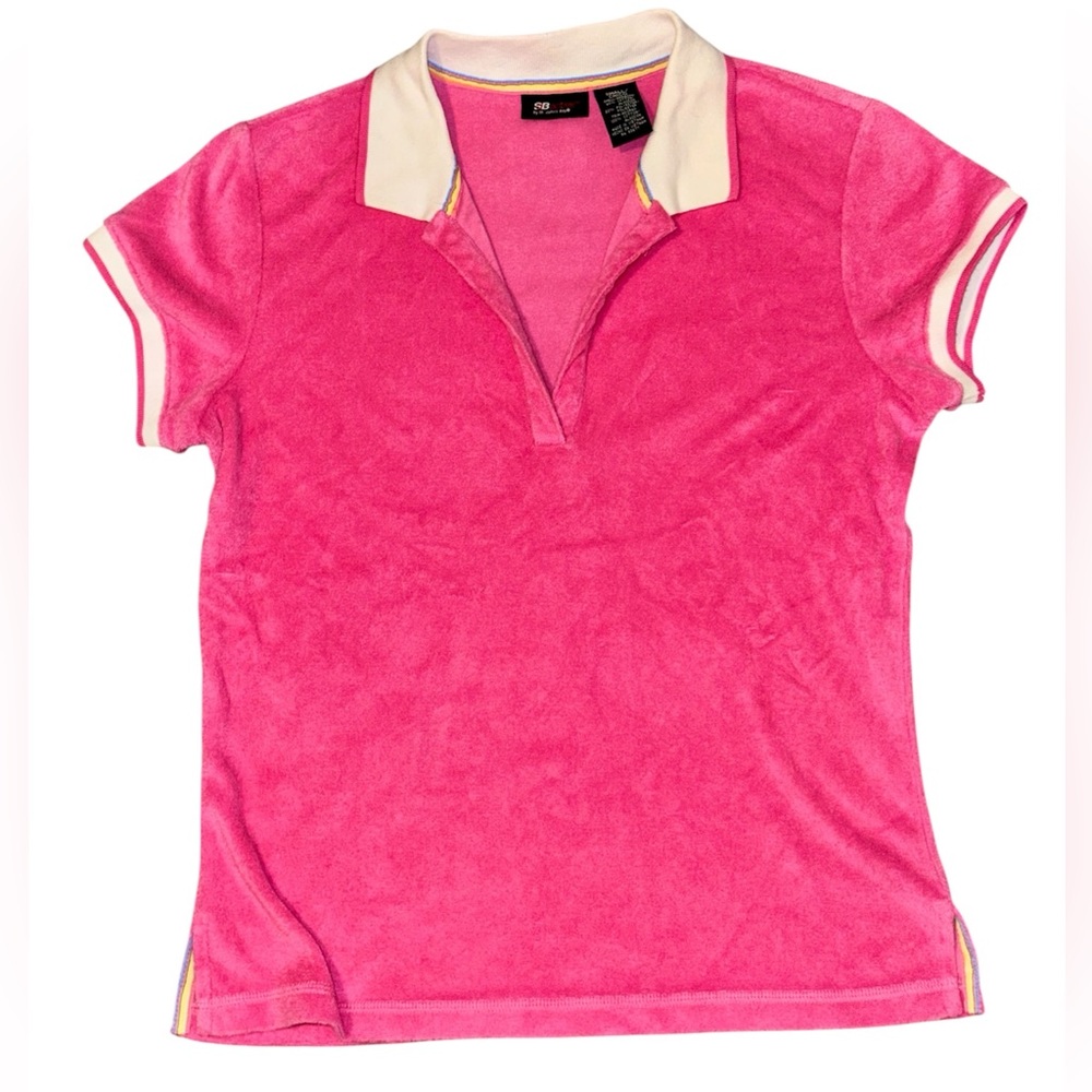 Y2K Retro Vintage Preppy Spring Active Pink Terry Polo St John’s Bay SB Small